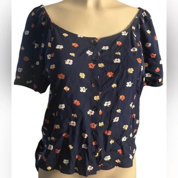 Madewell Seamed Button-Down Shirt in Confetti Floral Navy - Size S - Picture 3 of 4